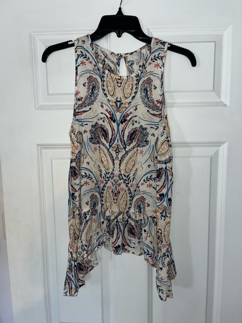 Xhilaration Cream Paisley Sleeveless Tank with Blue, Yellow & Pink Accents